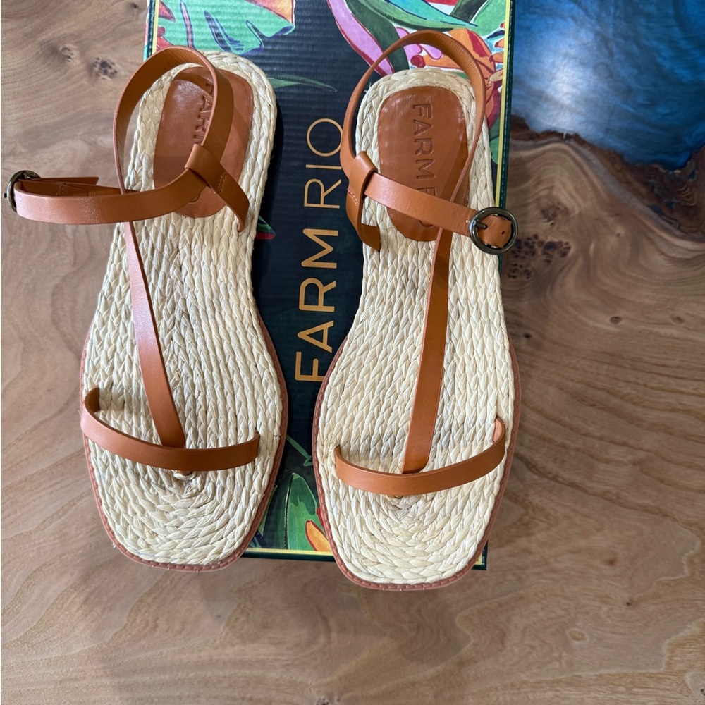 FARM Rio Women's Brown Strappy Sandals Camel Cross Strap Sandal